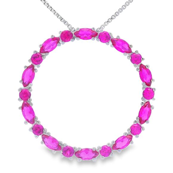 Created Ruby Circle Infinity Pendant Necklace 18 inch 925 Sterling Silver - Picture 1 of 2